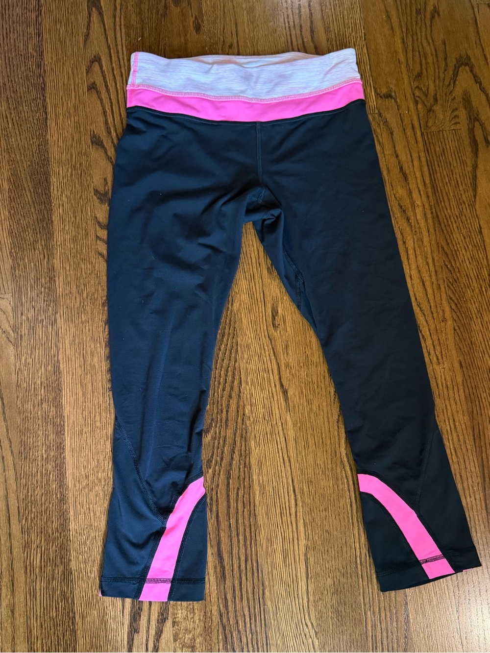lululemon athletica Black Leggings with Pink and White Waistband